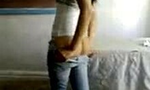 naughty amateur babe teasing with big natural tits in jeans