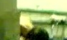 Amateur brunette couple fucks hard in public toilet doggystyle