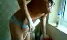 Amateur Girlfriend with Fake Tits Showers, Washing Her Sexy Body in the Bathroom Wetly