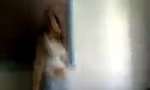 naughty amateur babe teasing with big natural tits in jeans