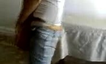 naughty amateur babe teasing with big natural tits in jeans