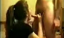 Ponytailed girlfriend sucks her boyfriends cock?