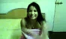 cute oriental brunette teases and gropes under the towel, revealing her naked body 😏