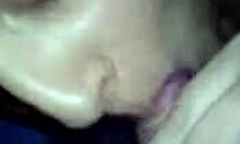 My short-haired brunette girlfriend sucking my cock in close-up