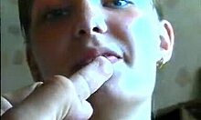 Horny naked slut sucking her boyfriends cock in POV