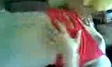 two guys spit roasting a brunette slut on the table?