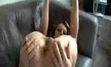 This Petite Flexible Teen Chick Is Having Fun With Anal On The Couch