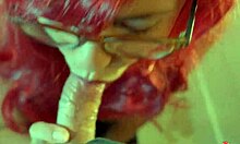 Does this sexy babe with glasses suck cock and swallow cum?