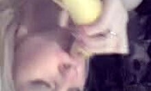 young blonde goes wild with fruits for solo fun 🍌