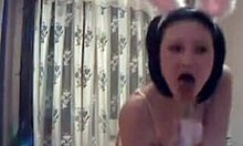 Cute Brunette Teases with Toys in Bunny Ears on Webcam