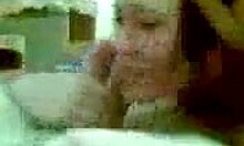 brunette slut getting spit roasted by two guys 😏