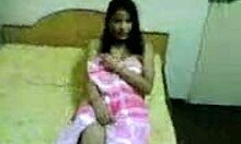 cute oriental brunette teases and gropes under the towel, revealing her naked body 😏