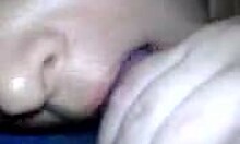 My short-haired brunette girlfriend sucking my cock in close-up