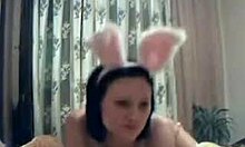 Cute Brunette Teases with Toys in Bunny Ears on Webcam
