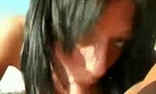 Obedient brunette performs oral on her boyfriend outdoors