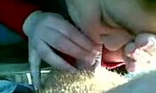 Attractive Russian Prostitute Sucking Cock Outdoors with Condom