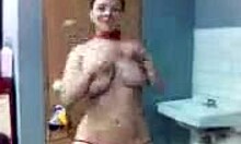 Cute chubby teen with ponytail dances solo and teases with big tits in hot act