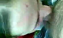 Slutty teen girlfriend sucks cock in condom outdoors 😈