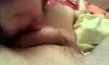 adorable brunette with long hair gives sensual blowjob pov ball licking homemade