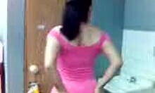Cute chubby teen with ponytail dances solo and teases with big tits in hot act