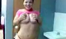 Cute chubby teen with ponytail dances solo and teases with big tits in hot act