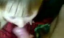 Blond hoe getting facial cum in front of camera for wild action