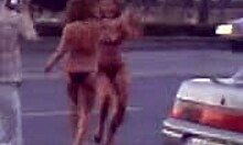 Sexy Russian Babes Dancing Wild by the Lada Car