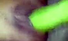 My gf shoves a cucumber deep in her cunt in this homemade clip