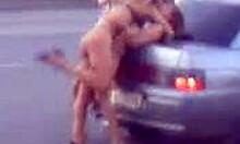 Sexy Russian Babes Dancing Wild by the Lada Car