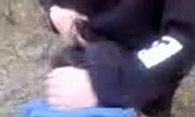 Horny Russian Whore Sucks Dude's Cock Outdoor, Spreading Shaved Pussy For Blowjob