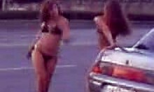 Sexy Russian Babes Dancing Wild by the Lada Car