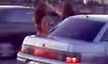 Sexy Russian Babes Dancing Wild by the Lada Car