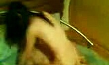 brunette beauty with small tits and long hair rides huge dick on camera