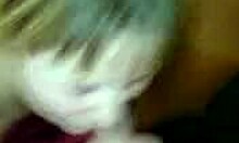 Blond hoe getting facial cum in front of camera for wild action