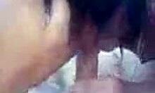 horny girlfriend blows hard cock on the beach with ball licking