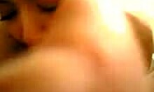 Busty amateur brunette sucks big cock then takes wild anal