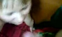 Blond hoe getting facial cum in front of camera for wild action