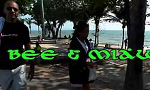 Blowjob in asian teen 18+ threesome with backpacker in POV.