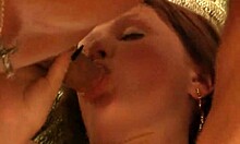 Brunette fucks herself while sucking dick