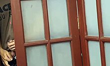 Neighbor gives blowjob while cuckold watches.