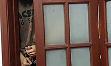 Neighbor gives blowjob while cuckold watches.