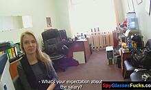 Picked up blonde babe for office POV blowjob