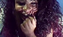 Sweet black curly girl fingering wet pussy