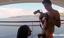 Horny couple bangs hard on Mediterranean cruise balcony for all