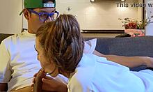 classmates fucking on sofa in dirty sex game!