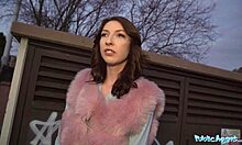 public agent chanel kiss, lollipop sucker, gets pounded from behind after epic blowjob in outdoor toilet