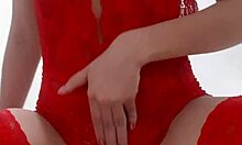 Teen in lingerie teases her wet pussy