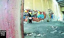 When Street Wall Serves for Hard Fucking with Cumshot