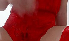 Teen in lingerie teases her wet pussy