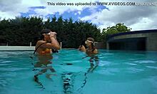 Katya Nakolkina swims underwater in the pool as a brunette babe